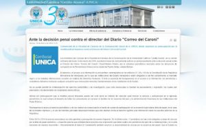 El comunicado fue publicado en el portal web de la institución universitaria www.unica.edu.ve