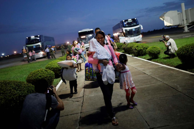 Venezuelan refugees arrive at Boa Vista Airport