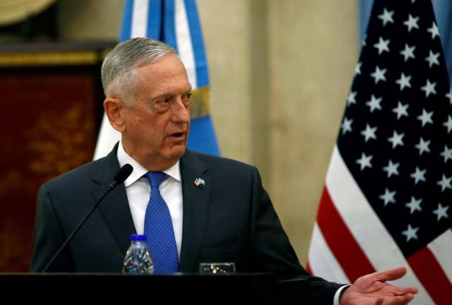 U.S. Secretary of Defence James Mattis attends a news conference at Libertador Building in Buenos Aires