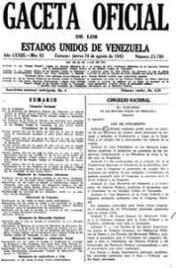 Ley de Juramento de Venezuela vigente. Gaceta oficial 21.799. agosto 301945.